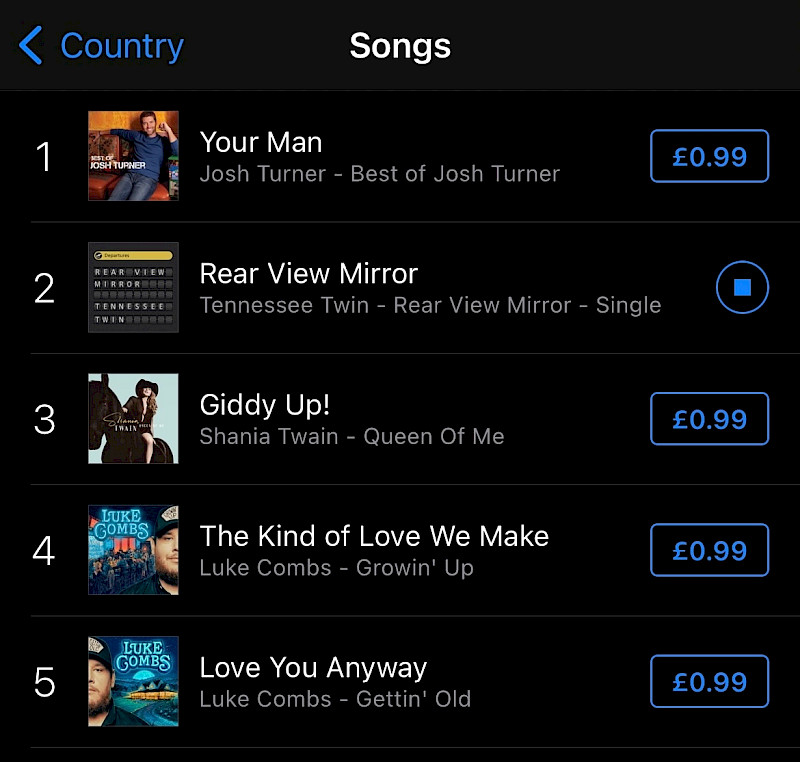 Preview image for blog post - Rear View Mirror hits the No.2 spot on the UK Country Chart!